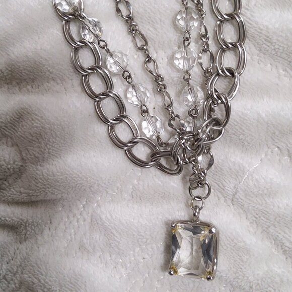 Express clear pendant necklace silver tone/Traci Lynn Earrings - Picture 1 of 5